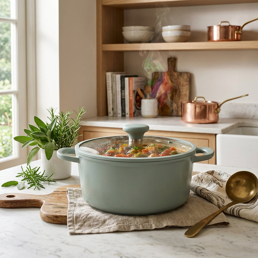 VerAroma Cocotte en aluminium moulé sous pression antiadhésive avec couvercle en verre - 24 cm, 5.4 L - Simple Boutique
