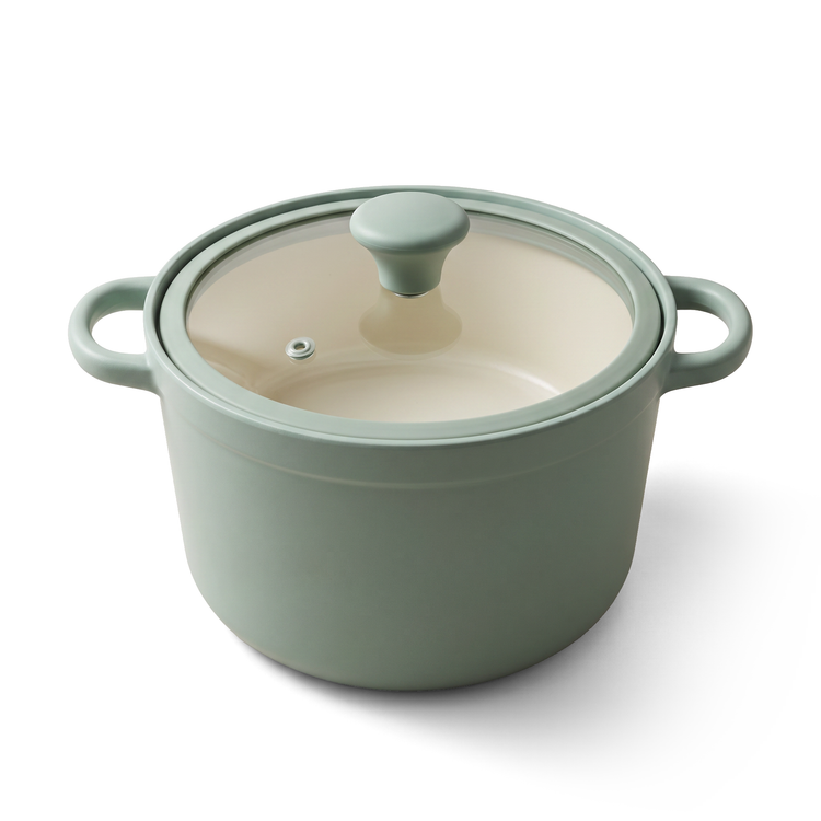 VerAroma Cocotte en aluminium moulé sous pression antiadhésive avec couvercle en verre - 24 cm, 5.4 L - Simple Boutique