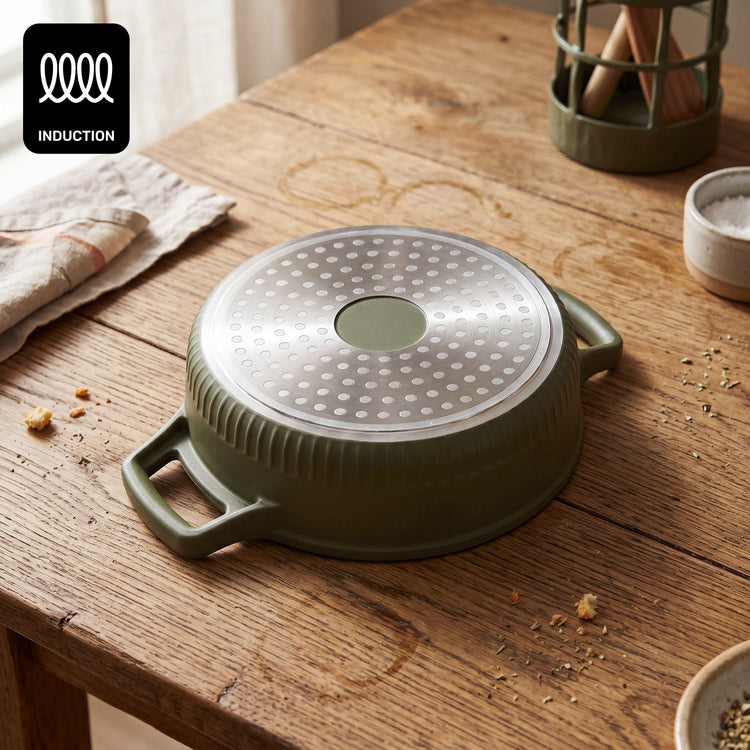 VerAroma Cocotte en céramique cannelée en fonte avec couvercle en verre, 20 cm, 2,2 L - Simple Boutique