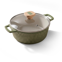 VerAroma Cocotte en céramique cannelée en fonte avec couvercle en verre, 20 cm, 2,2 L, Vert olive - Simple Boutique