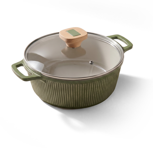 VerAroma Cocotte en céramique cannelée en fonte avec couvercle en verre, 20 cm, 2,2 L - Simple Boutique