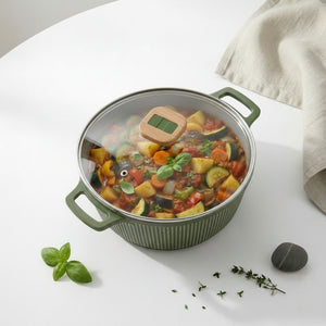 VerAroma Cocotte en céramique cannelée moulée sous pression avec couvercle en verre, 24 cm, 4,0 L - Simple Boutique