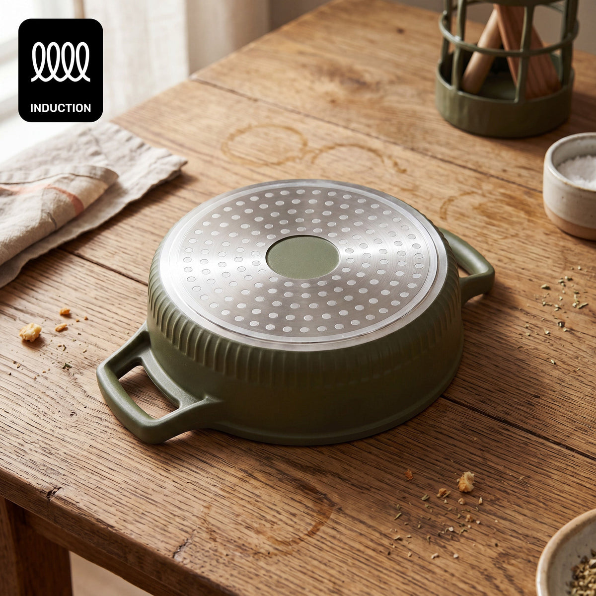 VerAroma Cocotte en céramique cannelée moulée sous pression avec couvercle en verre, 24 cm, 4,0 L - Simple Boutique