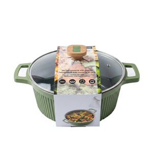 VerAroma Cocotte en céramique cannelée moulée sous pression avec couvercle en verre, 24 cm, 4,0 L, Vert olive - emballage - Simple Boutique