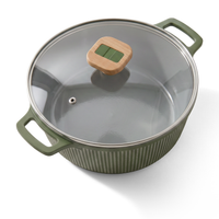 VerAroma Cocotte en céramique cannelée moulée sous pression avec couvercle en verre, 24 cm, 4,0 L, Vert olive - Simple Boutique