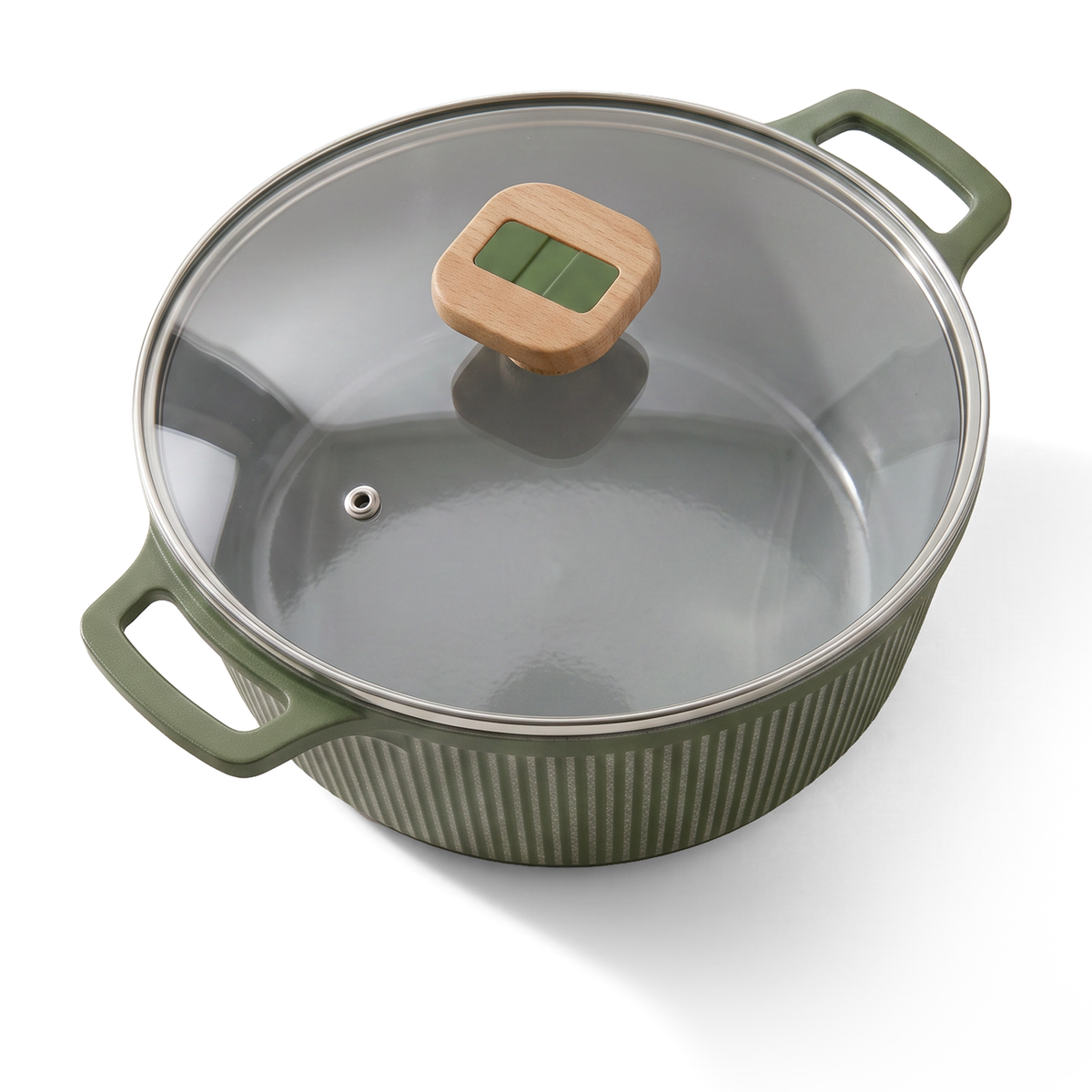 VerAroma Cocotte en céramique cannelée moulée sous pression avec couvercle en verre, 24 cm, 4,0 L - Simple Boutique