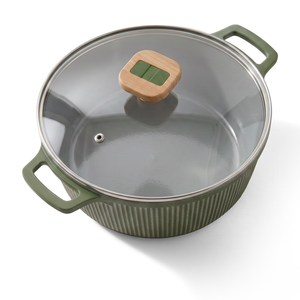 VerAroma Cocotte en céramique cannelée moulée sous pression avec couvercle en verre, 24 cm, 4,0 L - Simple Boutique