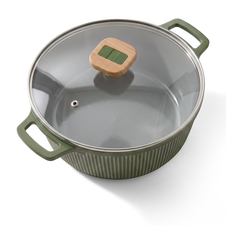 VerAroma Cocotte en céramique cannelée moulée sous pression avec couvercle en verre, 24 cm, 4,0 L - Simple Boutique