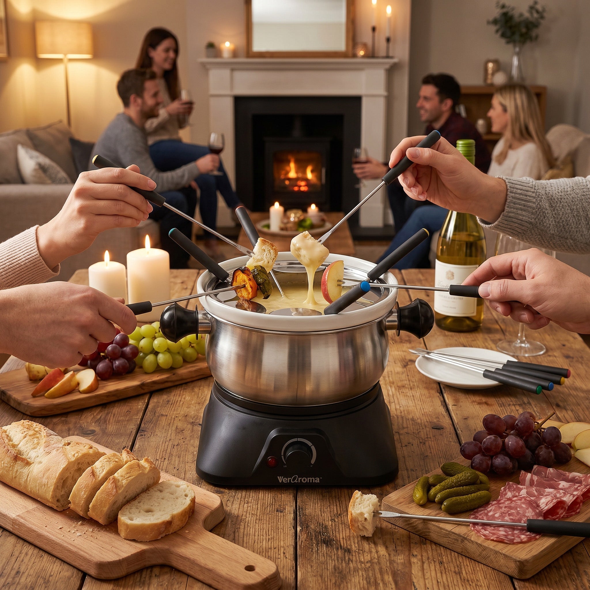 VerAroma Ensemble à fondue électrique 3-en-1 en acier inoxydable avec bain-marie en céramique, 13 pièces - Simple Boutique