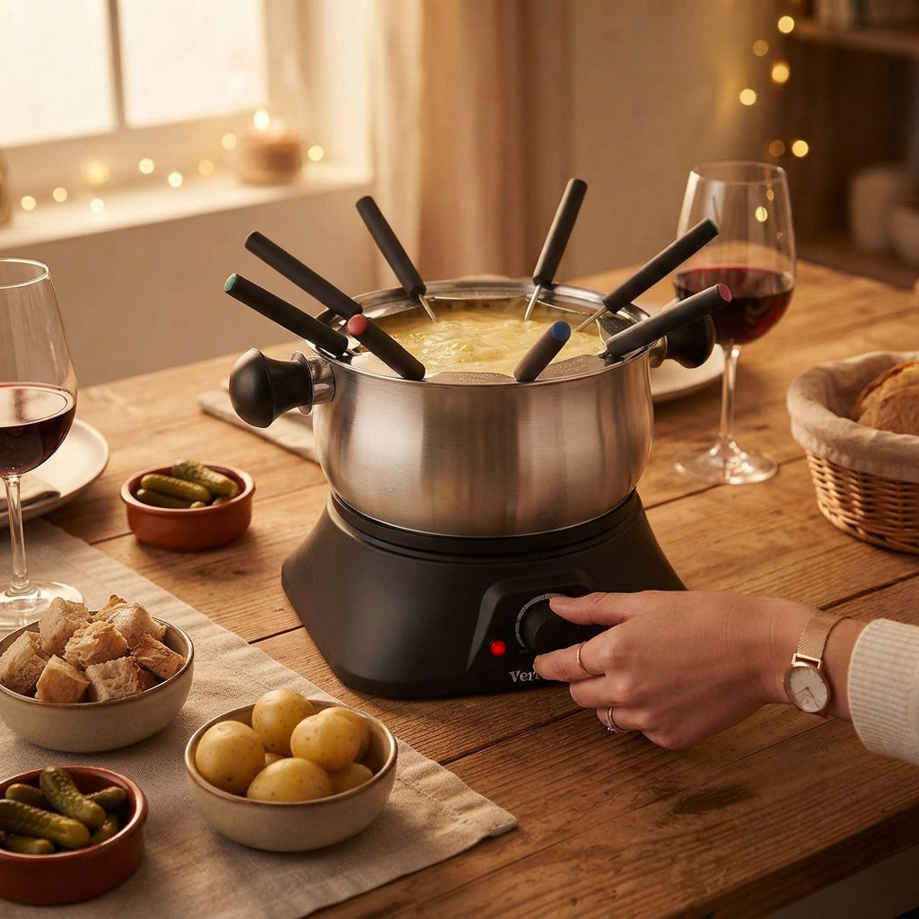 VerAroma Ensemble à fondue électrique 3-en-1 en acier inoxydable avec bain-marie en céramique, 13 pièces - Simple Boutique