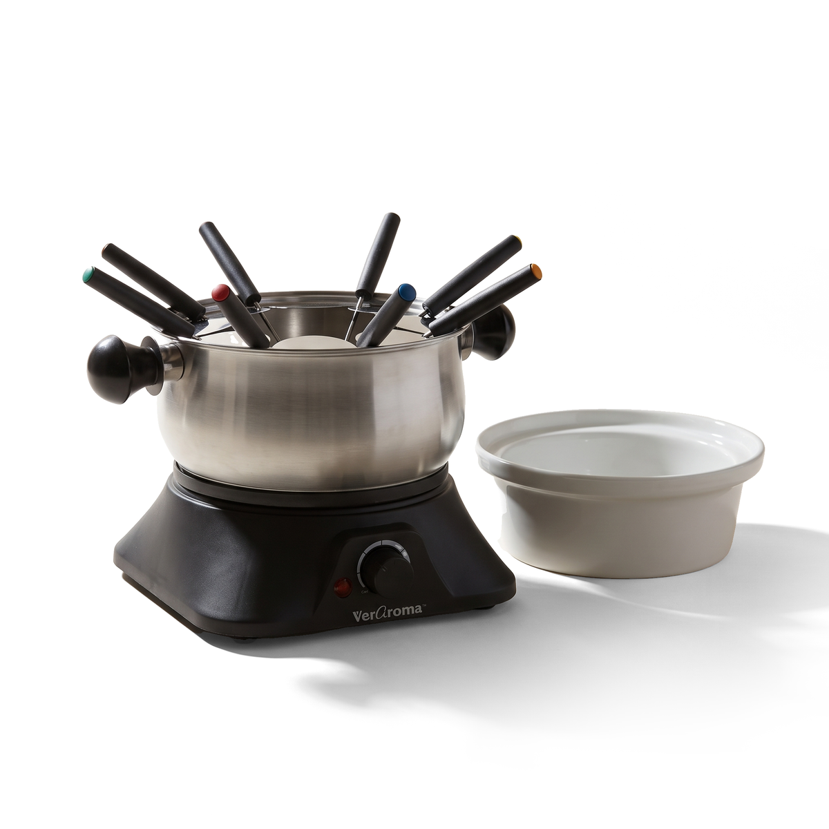VerAroma Ensemble à fondue électrique 3-en-1 en acier inoxydable avec bain-marie en céramique, 13 pièces - Simple Boutique