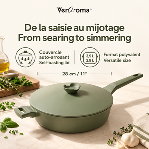VerAroma Faitout en céramique moulé sous pression avec couvercle auto-arrosant, 28 cm, 3,9 L, Vert sauge - Simple Boutique