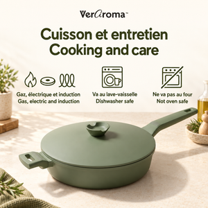 VerAroma Faitout en céramique moulé sous pression avec couvercle auto-arrosant, 28 cm, 3,9 L, Vert sauge - Simple Boutique