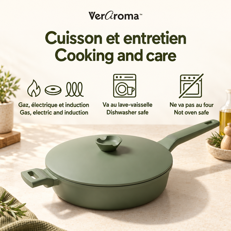 VerAroma Faitout en céramique moulé sous pression avec couvercle auto-arrosant, 28 cm, 3,9 L, Vert sauge - Simple Boutique
