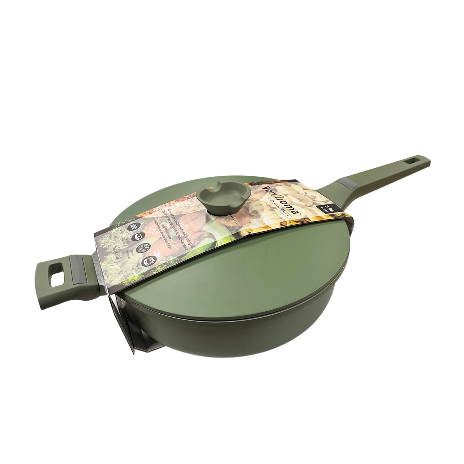 VerAroma Faitout en céramique moulé sous pression avec couvercle auto-arrosant, 28 cm, 3,9 L, Vert sauge - emballage - Simple Boutique