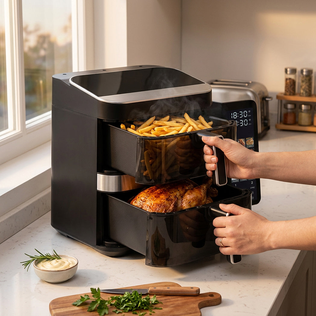 VerAroma Friteuse à air numérique à double panier, 12 L, 7 L + 5 L, avec écran tactile couleur intuitif haute résolution - Simple Boutique