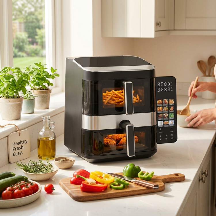 VerAroma Friteuse à air numérique à double panier, 12 L, 7 L + 5 L, avec écran tactile couleur intuitif haute résolution - Simple Boutique