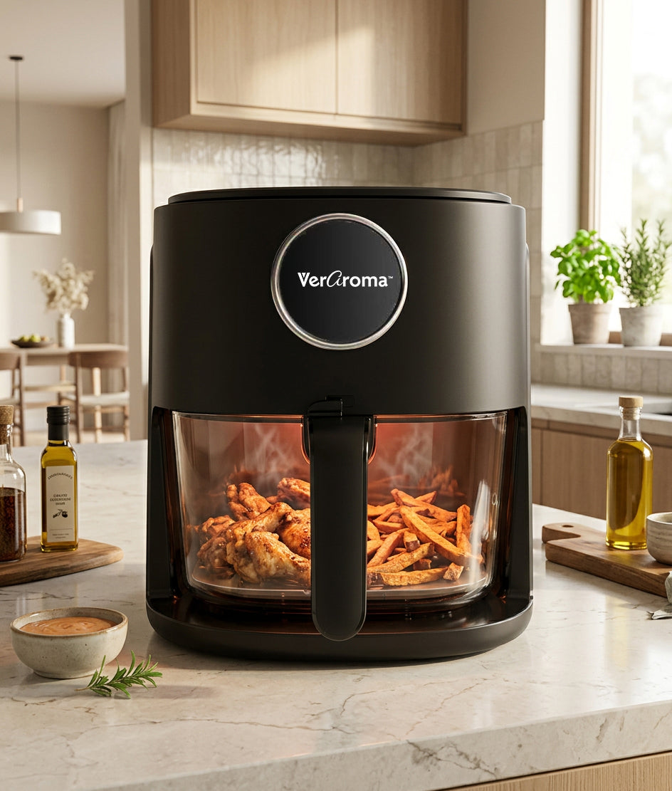 VerAroma Friteuse à air numérique avec panier en verre trempé, 4 L, noire - Simple Boutique