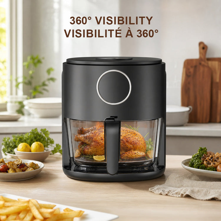 VerAroma Friteuse à air numérique avec panier en verre trempé, 4 L, noire - Simple Boutique