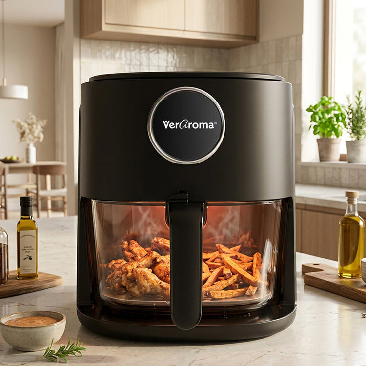 VerAroma Friteuse à air numérique avec panier en verre trempé, 4 L, noire - Simple Boutique