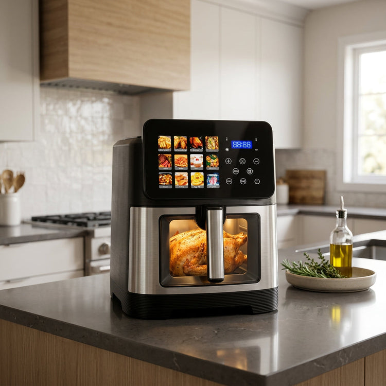 VerAroma Friteuse à air numérique en acier inoxydable avec écran tactile couleur haute résolution et 12 fonctions de cuisson, 10 L - Simple Boutique
