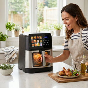 VerAroma Friteuse à air numérique en acier inoxydable avec écran tactile couleur haute résolution et 12 fonctions de cuisson, 10 L - Simple Boutique