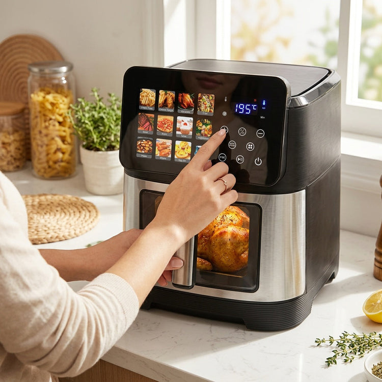 VerAroma Friteuse à air numérique en acier inoxydable avec écran tactile couleur haute résolution et 12 fonctions de cuisson, 10 L - Simple Boutique