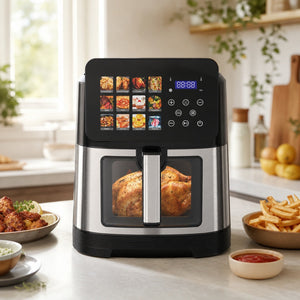 VerAroma Friteuse à air numérique en acier inoxydable avec écran tactile couleur haute résolution et 12 fonctions de cuisson, 10 L - Simple Boutique