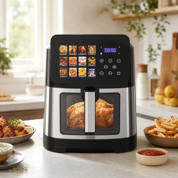 VerAroma Friteuse à air numérique en acier inoxydable avec écran tactile couleur haute résolution et 12 fonctions de cuisson, 10 L - Simple Boutique