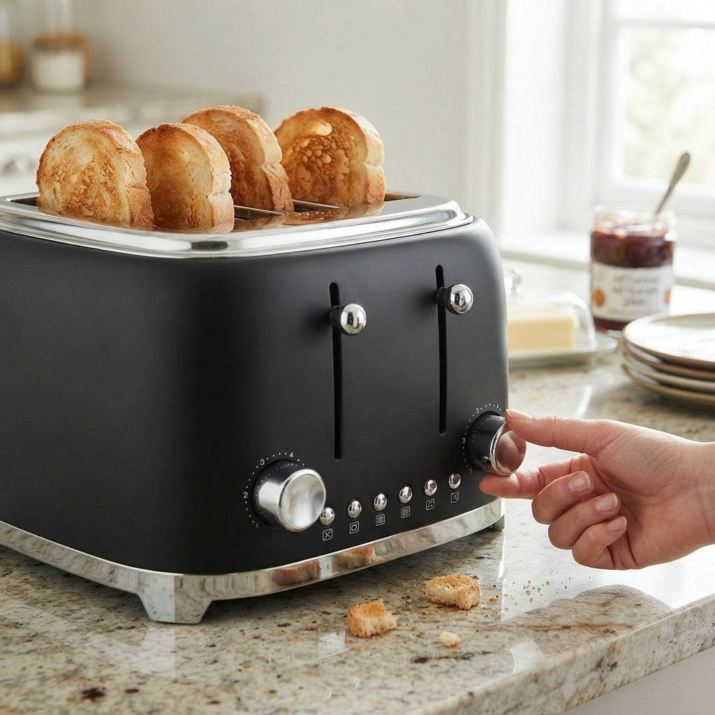 VerAroma Grille-pain 4 tranches en acier inoxydable, 6 niveaux de brunissage, noir mat, 1500 W - Simple Boutique