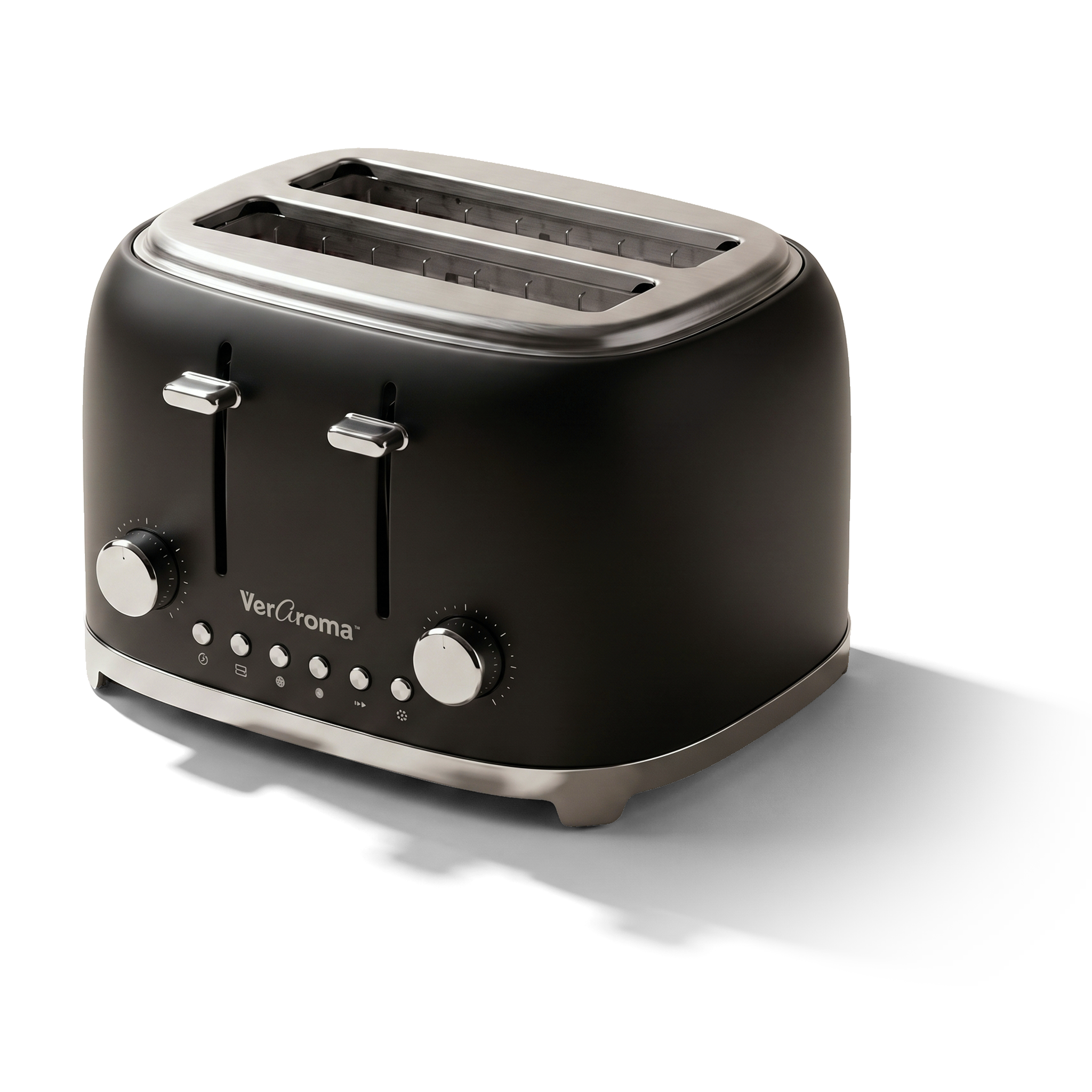 VerAroma Grille-pain 4 tranches en acier inoxydable, 6 niveaux de brunissage, noir mat, 1500 W - Simple Boutique