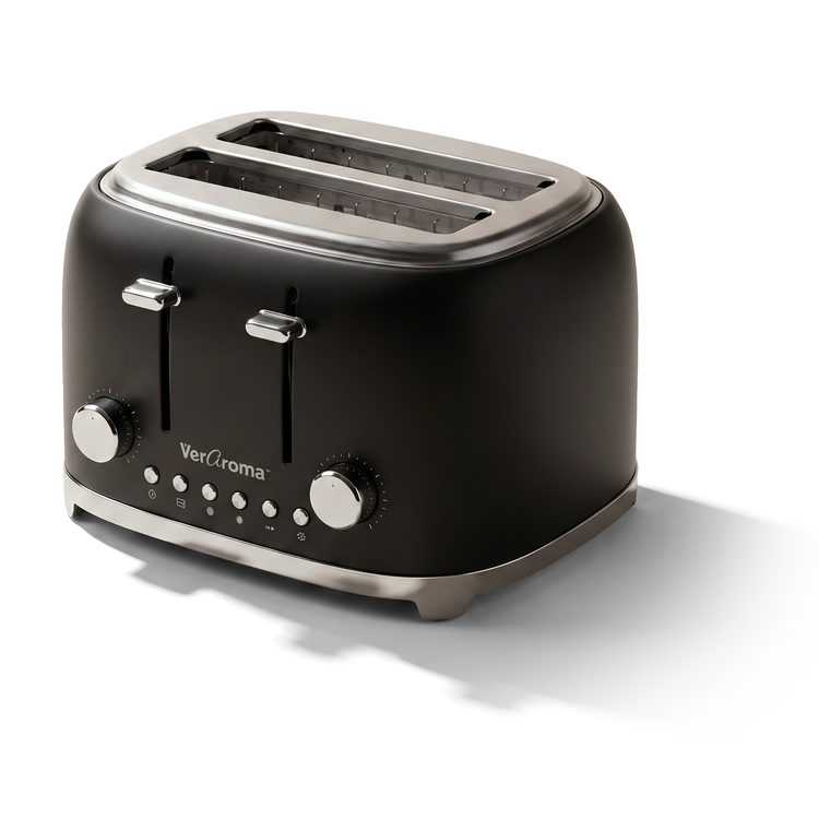 VerAroma Grille-pain 4 tranches en acier inoxydable, 6 niveaux de brunissage, noir mat, 1500 W - Simple Boutique