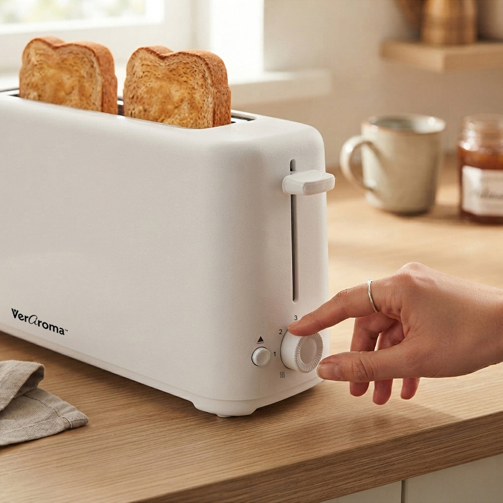 VerAroma Grille-pain compact et mince à fente longue, 2 tranches, blanc, 850 W - Simple Boutique