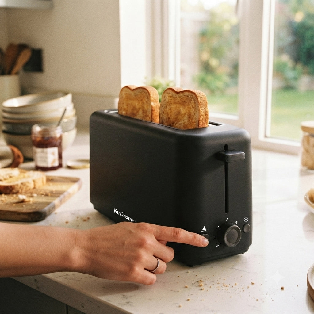 VerAroma Grille-pain compact et mince à fente longue, 2 tranches, noir, 850 W - Simple Boutique
