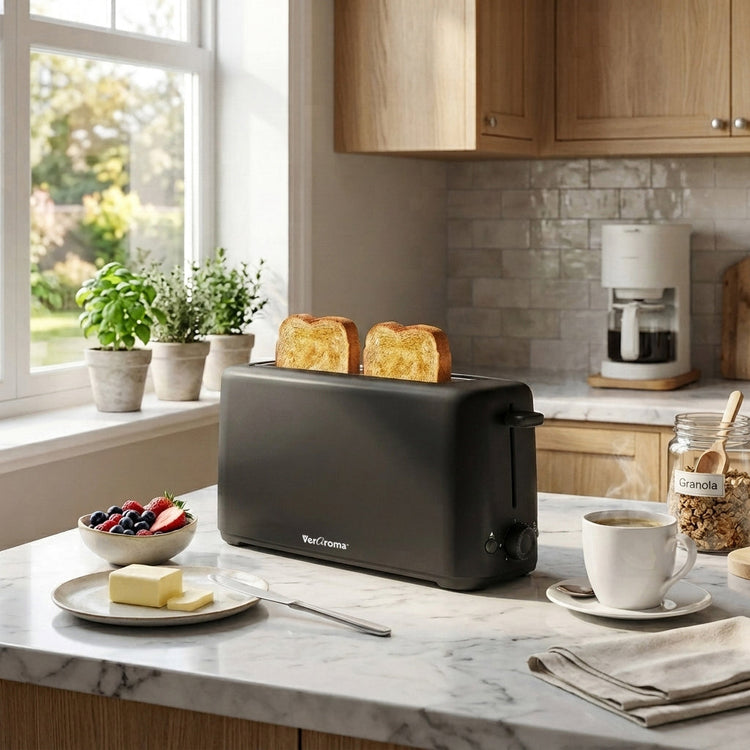 VerAroma Grille-pain compact et mince à fente longue, 2 tranches, noir, 850 W - Simple Boutique