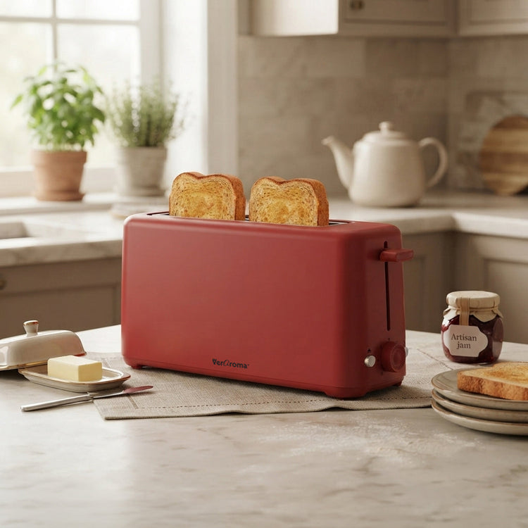 VerAroma Grille-pain compact et mince à fente longue, 2 tranches, rouge, 850 W - Simple Boutique
