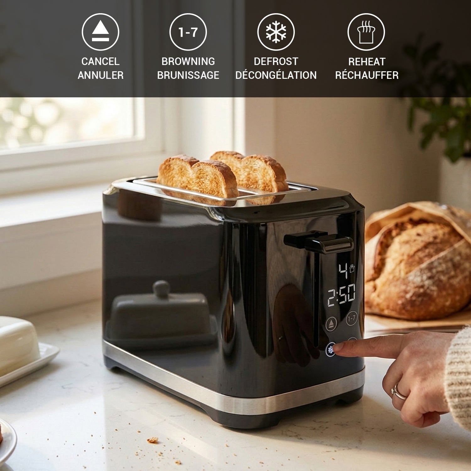 VerAroma Grille-pain intelligent à écran tactile numérique 2 tranches avec minuterie de compte à rebours - 800 W - Simple Boutique