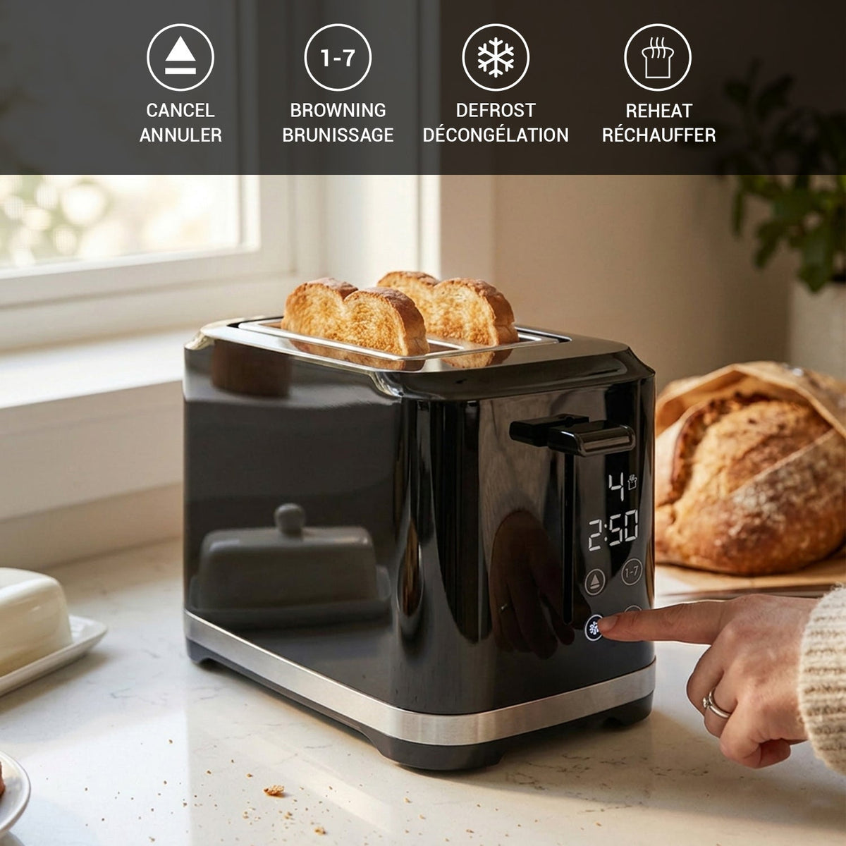 VerAroma Grille-pain intelligent à écran tactile numérique 2 tranches avec minuterie de compte à rebours - 800 W - Simple Boutique