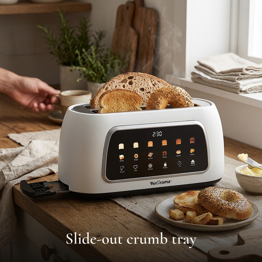 VerAroma Grille-pain intelligent motorisé à fente longue avec écran tactile numérique couleur et fonction mémoire, 4 tranches, blanc - Simple Boutique