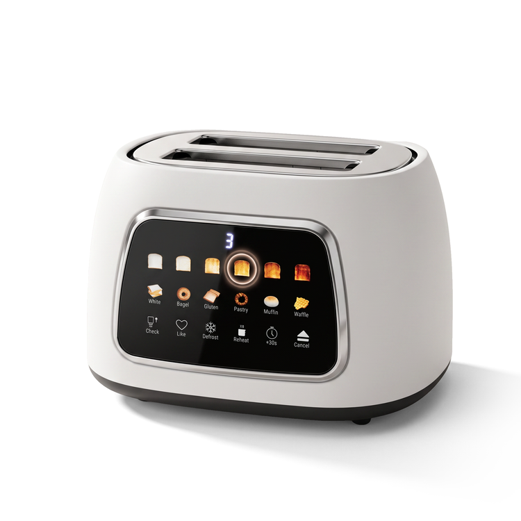 VerAroma Grille-pain intelligent motorisé à fentes larges avec écran tactile numérique couleur et fonction mémoire, 2 tranches, blanc - Simple Boutique