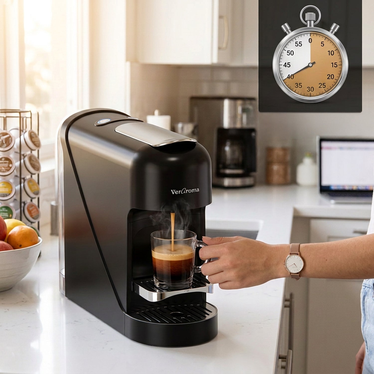 VerAroma Machine à expresso à capsules individuelle, réservoir de 900 ml, 19 bars - Simple Boutique