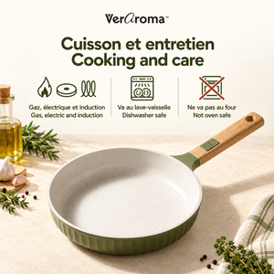 VerAroma Poêle à frire évasée en céramique cannelée en fonte, 28 cm, Vert olive - Simple Boutique