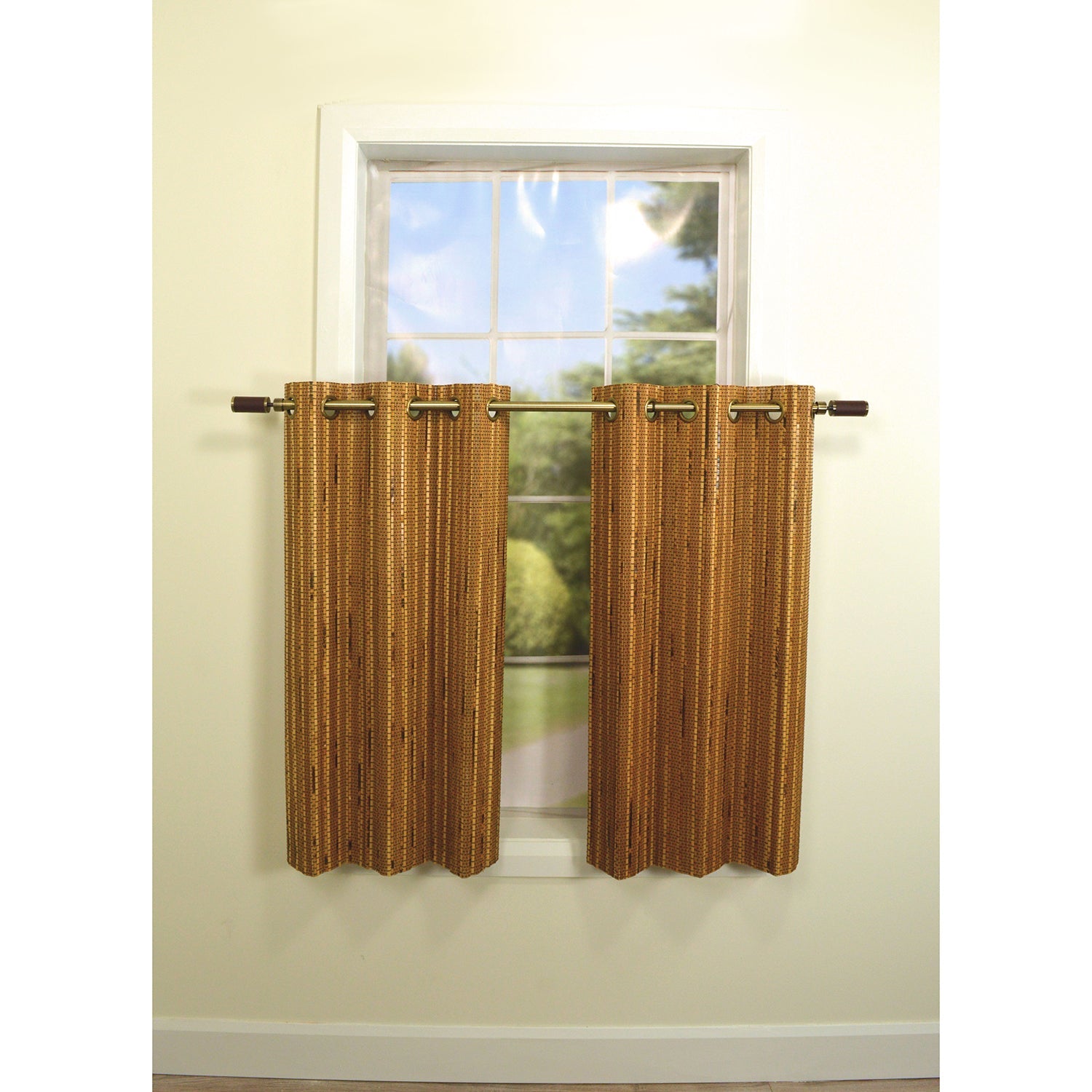 Versailles - 2 Panneaux de Rideau en Bambou Grommet Top, Oeillets en Laiton, 48" x 36", Brun Miel - Simple Boutique