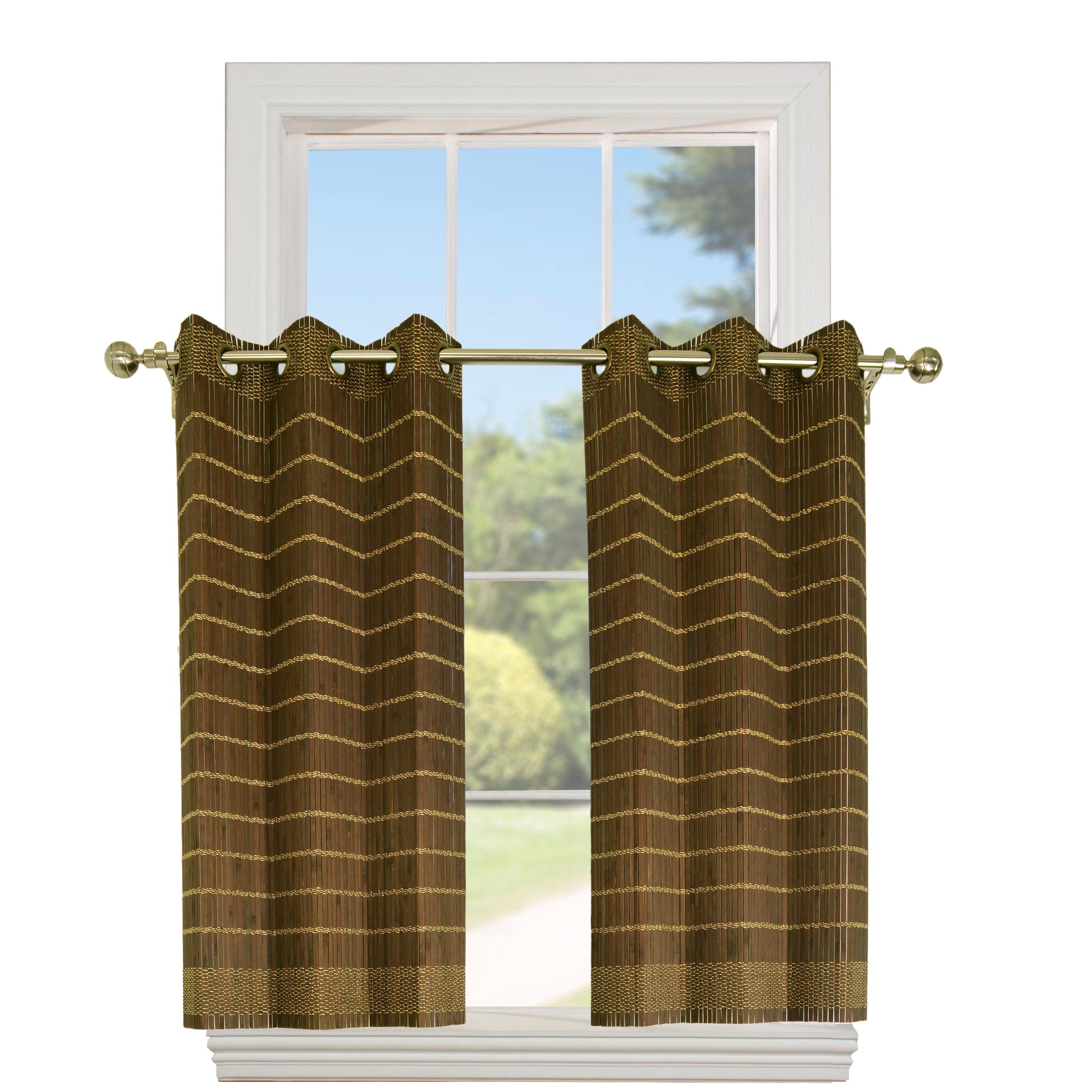 Versailles - 2 Panneaux de Rideau en Bambou Grommet Top, Oeillets en Laiton, 48" x 36", Noyer - Simple Boutique