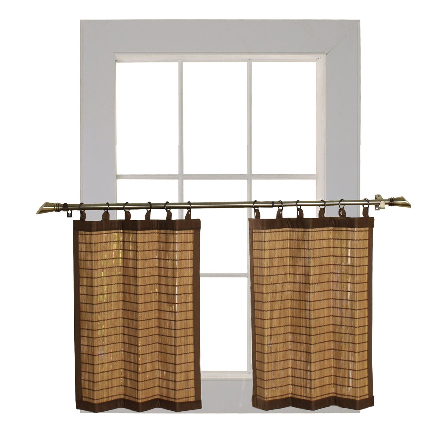 Versailles - 2 Panneaux de Rideau en Bambou Ring Top, Oeillets en Laiton, 48" x 24", Brun - Simple Boutique