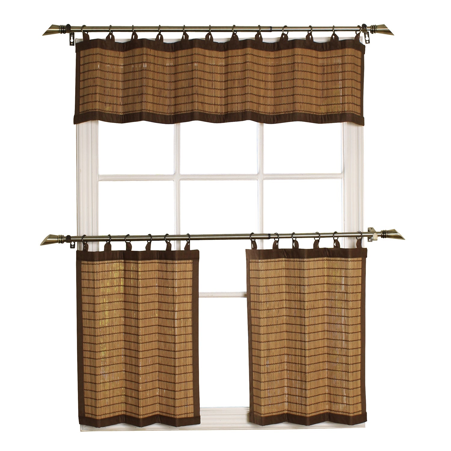 Versailles - Cantonnière en Bambou Ring Top, Oeillets en Laiton, 48" x 12", Brun - Simple Boutique