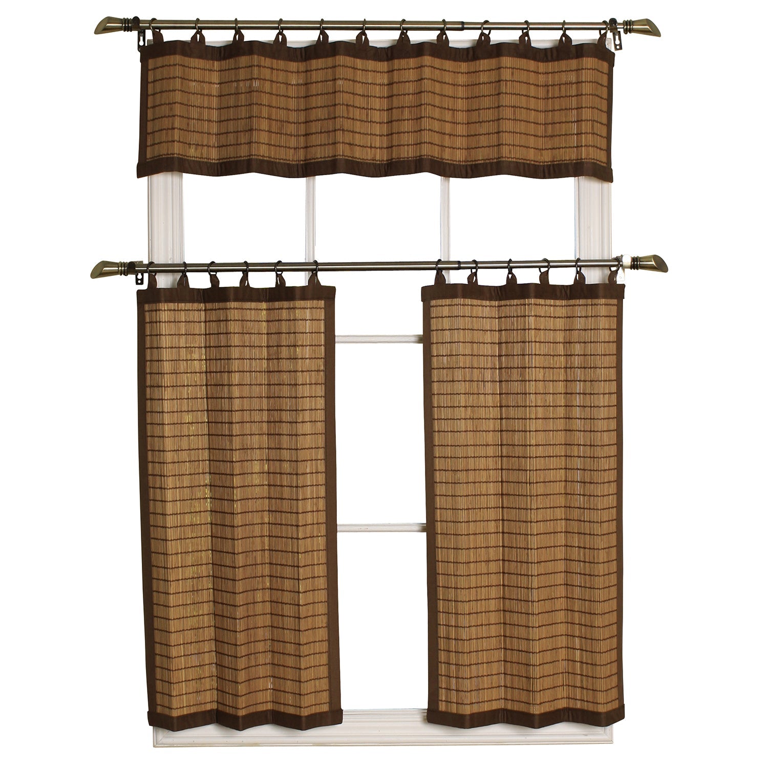 Versailles - Cantonnière en Bambou Ring Top, Oeillets en Laiton, 48" x 12", Brun - Simple Boutique