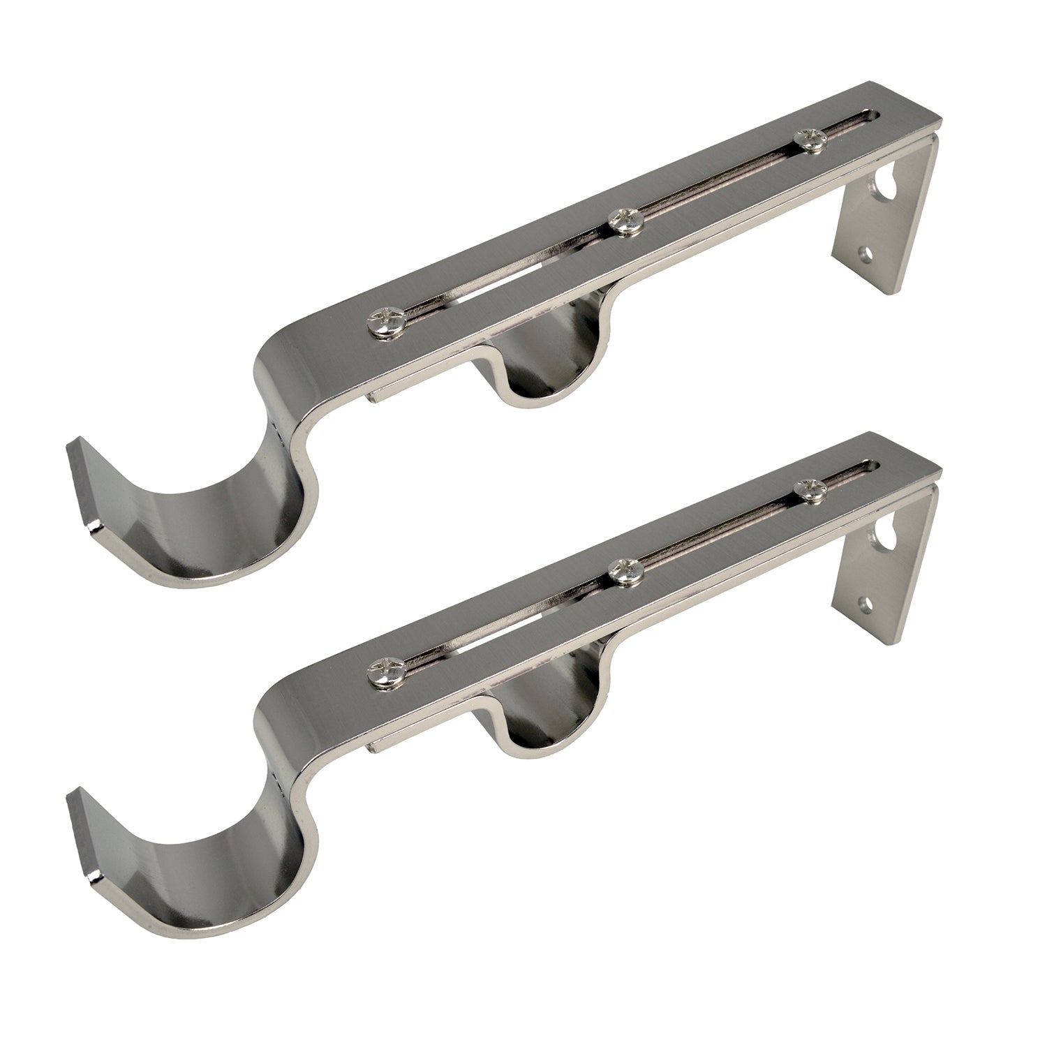 Versailles - Ensemble de 2 Supports Muraux Double pour Tringle à Rideau, Argenté - Simple Boutique