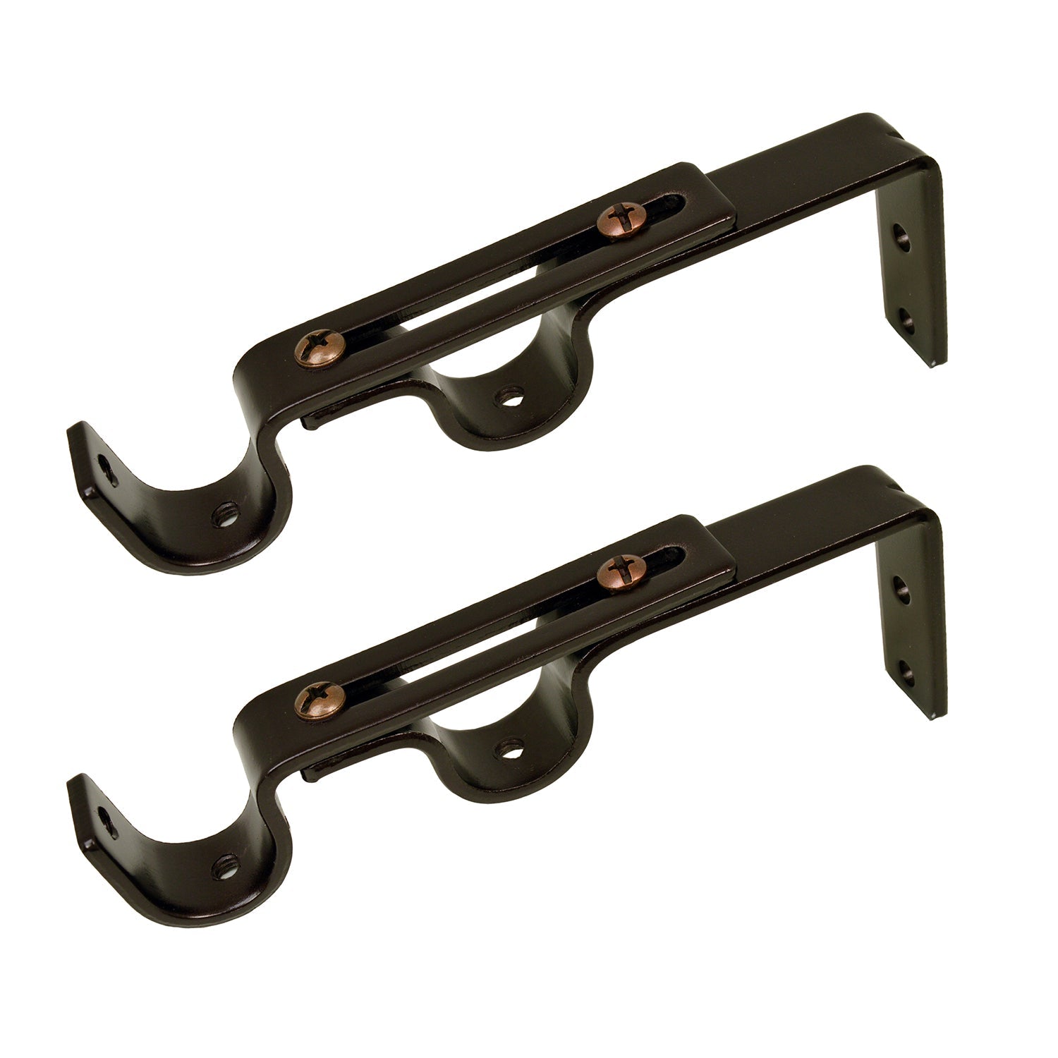 Versailles - Ensemble de 2 Supports Muraux Double pour Tringle à Rideau, Brun - Simple Boutique