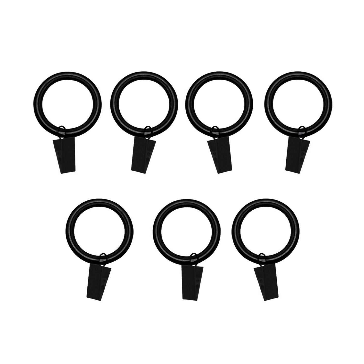 Versailles - Ensemble de 7 Anneaux à Pince pour Rideau avec Doublure en Nylon, Glissement silencieux, Noir - Simple Boutique